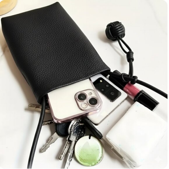 New! Black Faux Soft Leather Mini Crossbody Phone Coin Purse Bag - Picture 4 of 10